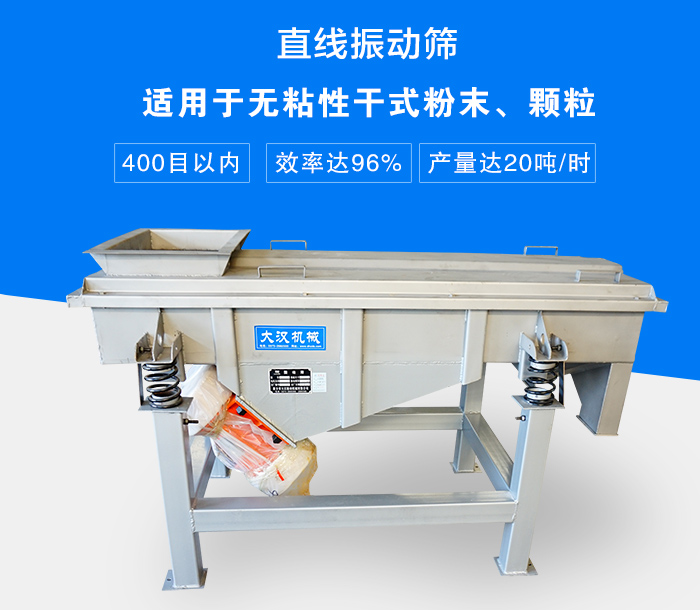 直線振動篩適用于無粘性干式粉末、顆粒，產(chǎn)量達20噸/時