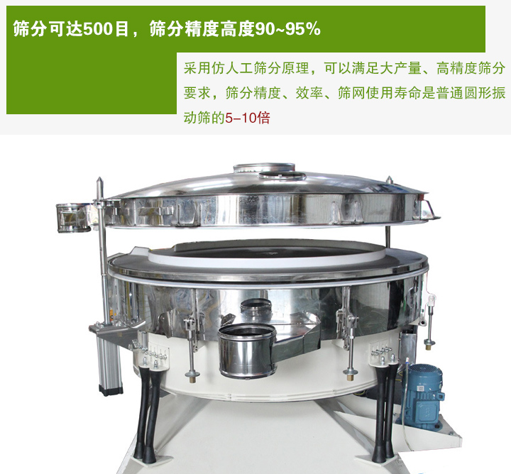 搖擺篩分機采用仿人工篩分原理，可以滿足大產(chǎn)量、高精度篩分 要求，篩分精度、效率、篩網(wǎng)使用壽命是普通圓形振 動篩的5-10倍